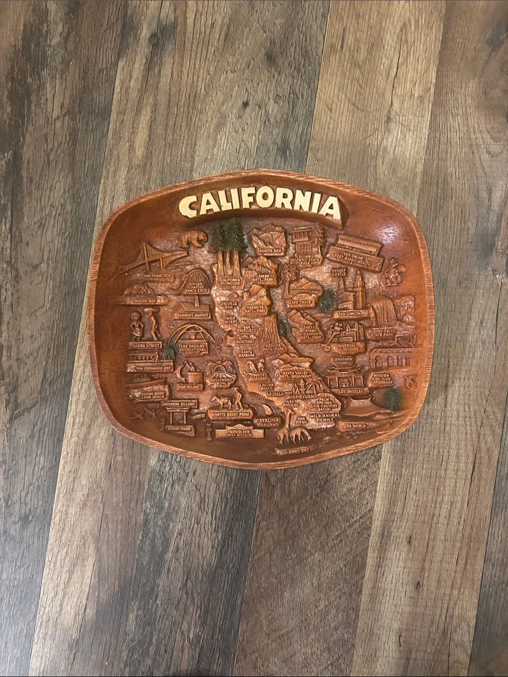 Vintage Asmco California Embossed Leather Trinket tray wall decor also’